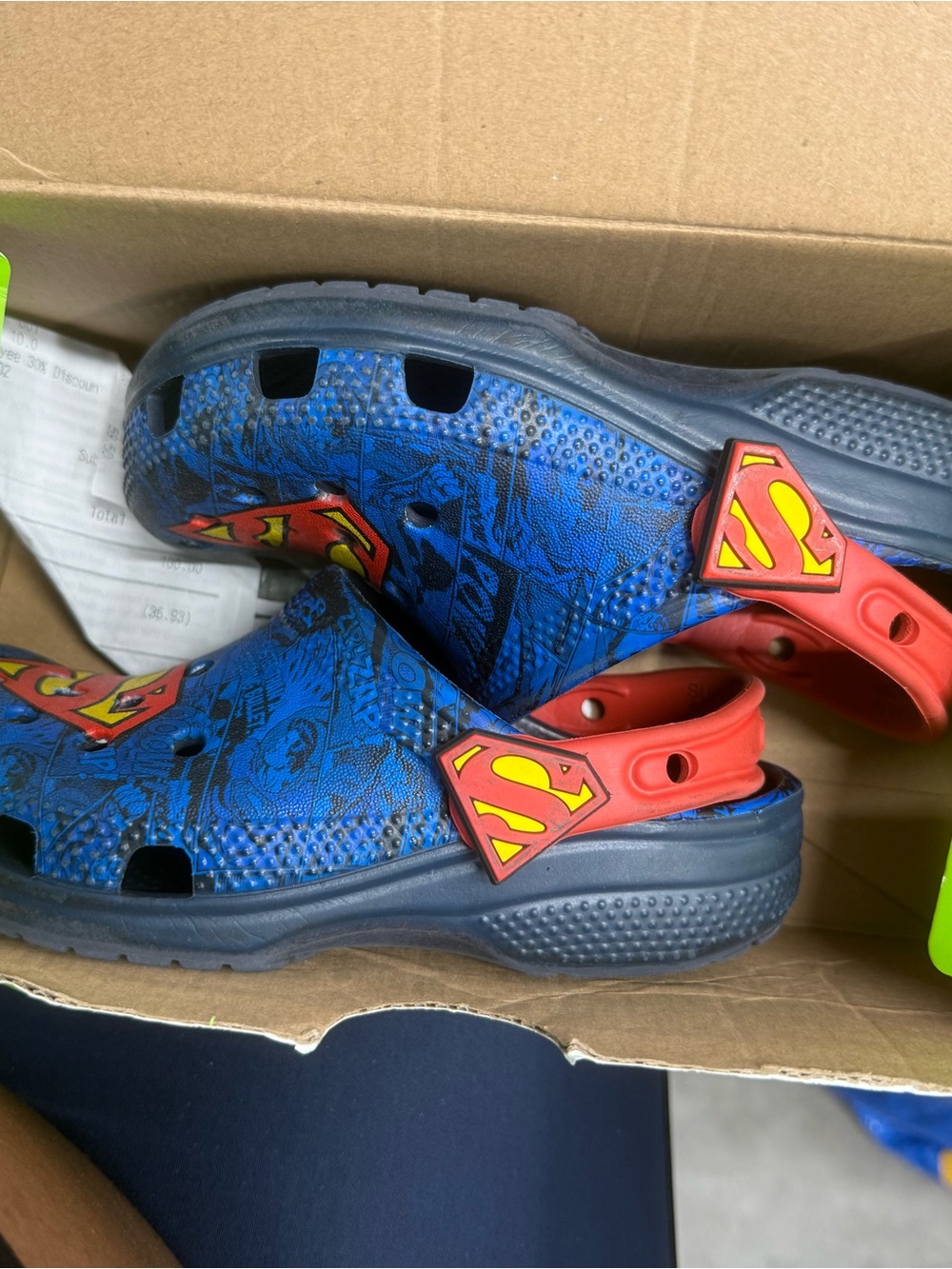 CROCS Kids Navy Blue Superman Clogs with Red Strap